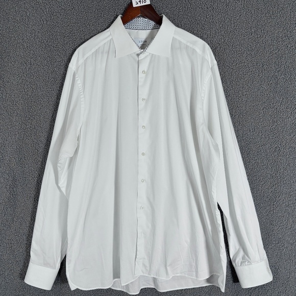 Eton Twill Cotton Contemporary Button Up Dress Shirt - Men's Size 47/18.5 White Eton Twill Cotton Contemporary Button Up Dress Shirt - Men's Size 47/18.5 White